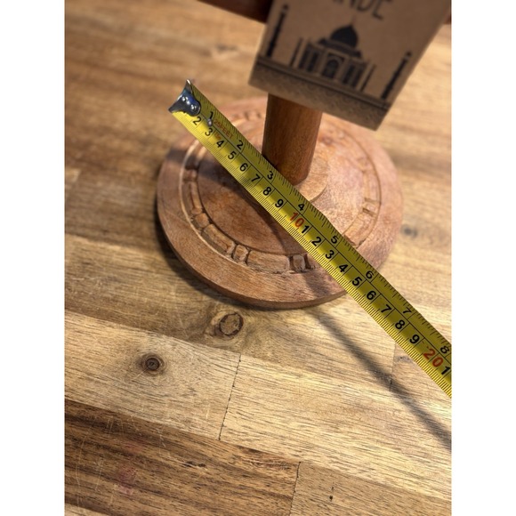 Wooden Mug Tree 6 Spot Holder Handcrafted In India NWT Etched Design On Base - Picture 5 of 7